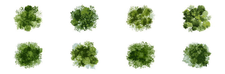 Wall Mural - collection of overhead shrubs and green bushes in watercolor style. ideal for garden design, eco arc