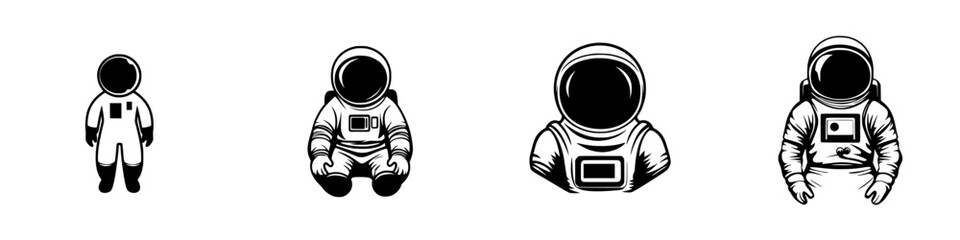 Wall Mural - Various flat black astronaut icons illustrating different poses and designs for space exploration themes