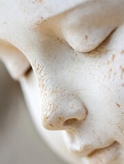 Leinwandbilder - Close-up view of a weathered, off-white plaster statue's nose and face, showcasing texture and subtle discoloration. : Generative AI