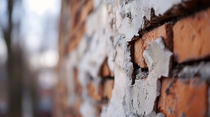 Aufkleber - Close-up view of an aged brick wall, showing weathered mortar and exposed bricks.  The texture is rough and the colors are muted oranges and grays. : Generative AI