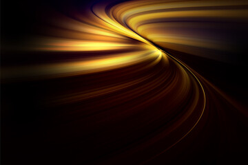 Wall Mural - Modern bright abstract dynamic line wave curve soft light gradient neon brown yellow gold on black background design for graphics pattern web illustration technology digital backdrop wallpaper poster