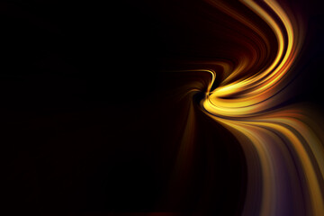 Wall Mural - Modern bright abstract dynamic line wave curve soft light gradient neon brown yellow gold on black background design for graphics pattern web illustration technology digital backdrop wallpaper poster