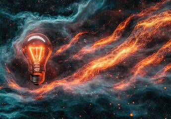 lightbulb in fiery nebula