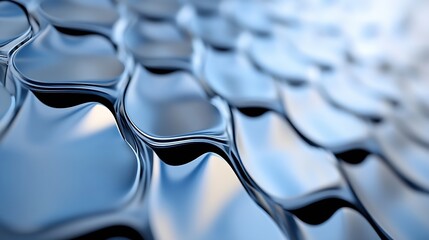 Fototapete - Abstract blue metallic surface with undulating waves and reflective sheen, creating a dynamic and modern texture ideal for backgrounds or design elements. : Generative AI