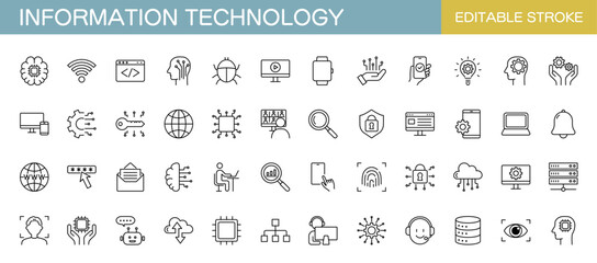 information technology icon set. it network, data, internet, website. vector illustration, editable 
