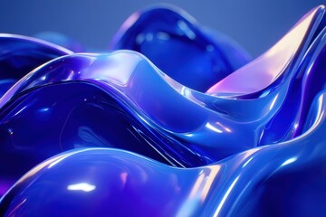 Wall Mural - abstract blue waves with a glossy, reflective surface create a futuristic, fluid visual effect.