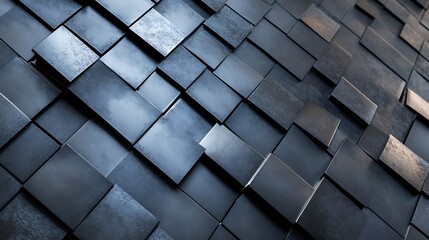Leinwandbilder - Abstract background of dark gray metallic squares, arranged in an offset pattern, creating a modern and textured surface. : Generative AI