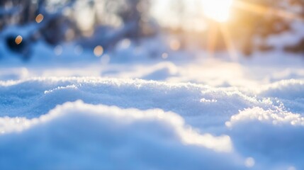 Poster - Close-up view of a snowdrift illuminated by the winter sun, showcasing the texture and crystalline structure of the snow.  The background is softly blurred, suggesting a tranquil winte : Generative AI