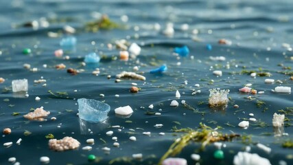 Wall Mural - close-up photography of sea water affected by micro plastic pollution. environmental contamination i