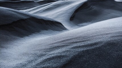 Aufkleber - Abstract grayscale image depicting undulating, textured surfaces resembling dark sand dunes under a light dusting of frost or snow, creating a cool, serene atmosphere. : Generative AI