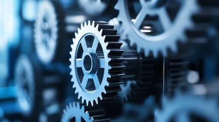 Aufkleber - Close-up view of intricate metal gears, showcasing precision engineering and complex mechanics.  The image features a detailed focus on the teeth and structure of the gears, suggesting : Generative AI