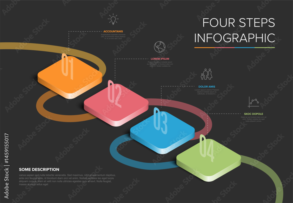 Modern four step infographic design template with isometric style cubes ...