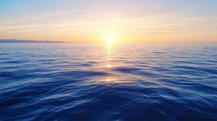 Aufkleber - Serene sunset over calm ocean waters, with distant mountains silhouetted against a vibrant, colorful sky.  The sun's reflection shimmers on the tranquil surface. : Generative AI