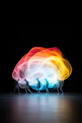 Wall Mural - a group of people are walking in front of a colorful, glowing