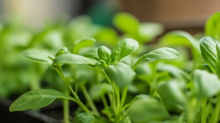 Aufkleber - Close-up view of vibrant green seedlings sprouting, showcasing their delicate leaves and stems in a lush, healthy growth stage. : Generative AI
