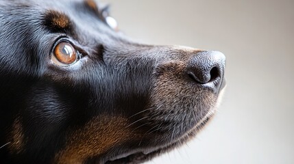 Aufkleber - Close-up portrait of a black and tan dog's face, showcasing its expressive brown eyes and wet black nose, viewed from a three-quarter angle. : Generative AI