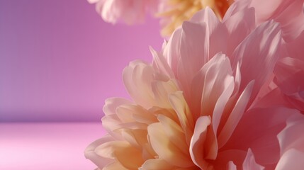 Poster - A single blooming flower is captured in close-up with a softly blurred foreground, complemented by a radiant pink and orange gradient backdrop, creating a dreamy mood