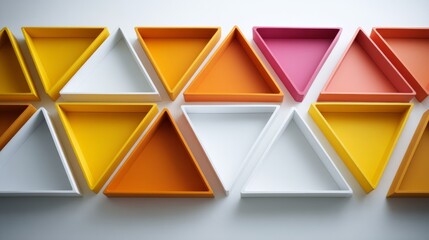 Aufkleber - Vibrant triangular prisms in various neon shades create a dynamic, tessellated pattern on a clean surface, offering a fresh and modern aesthetic with ample copy space