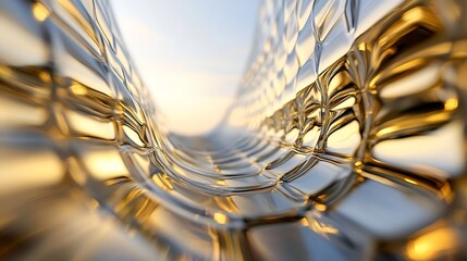 Fototapete - Abstract gold and silver metallic surface with a wave-like pattern, creating a dynamic and luxurious visual effect, suitable for modern design projects. : Generative AI