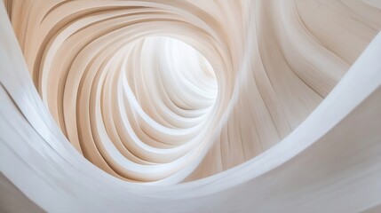 Fototapete - Abstract swirling beige and white curves create a hypnotic vortex effect, resembling flowing fabric or a modern architectural design. The image evokes a sense of movement and depth. : Generative AI