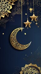 Wall Mural - the sky is dark and cloudy, with a crescent moon shining brightly in the middle. the clouds cover th