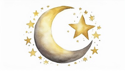 Poster - watercolor crescent moon with stars ramadan graphic for branding and digital design