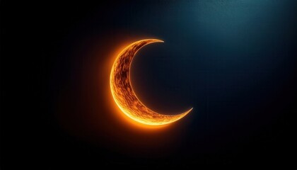 Poster -  glowing crescent moon with fiery texture on dark background for ramadan themed web design, digital art, print media, and islamic branding graphics
