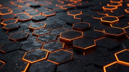 Abstract Hexagon Pattern with Orange Glow