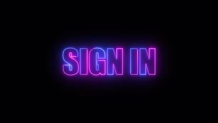 Neon sign in text glowing with blue and pink color on a black background suitable for website and app login ui elements