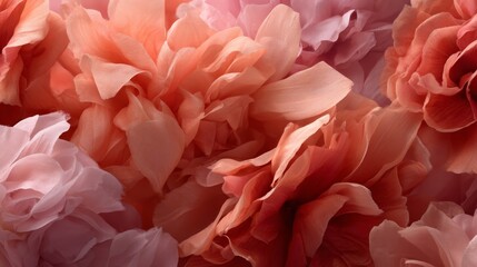 Poster - This macro view showcases a repeating textile pattern of delicate peony blossoms in soft peach tones, perfect for summer-themed designs or decor