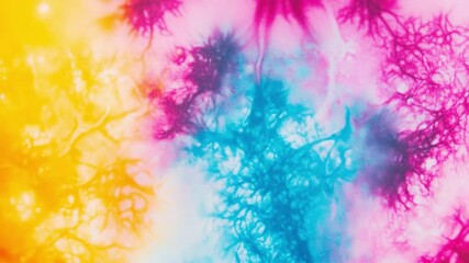 Leinwandbilder - Abstract Tie Dye Pattern: A vibrant and captivating abstract tie-dye pattern explodes with color in a mesmerizing swirl of hues.  The artwork captures a beautiful interplay of yellow, blue, and pink.