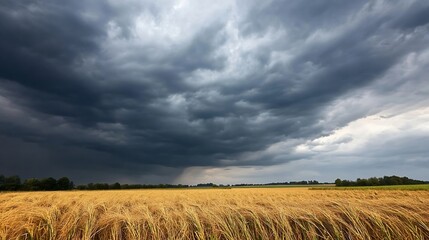 Poster - A dramatic storm cloud formation looms over a golden wheat field, creating a breathtaking contrast of nature's power and serenity. : Generative AI