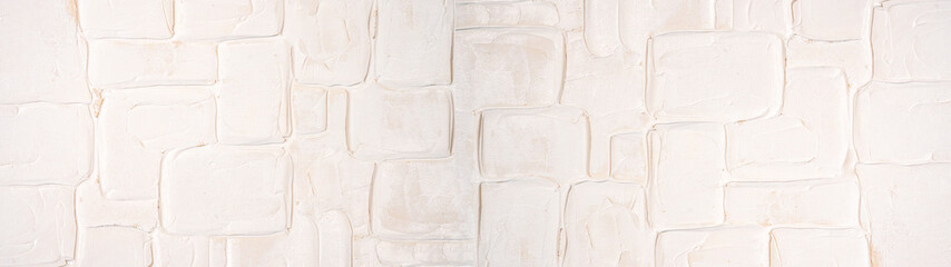 Aufkleber - Closeup of abstract rough white beige brown art painting texture background banner panorama long, with oil brushstroke, pallet knife paint on canvas .
