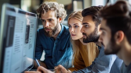 focused team collaborating on software development displayed on computer screen