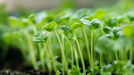 Aufkleber - Close-up view of vibrant green seedlings sprouting from rich soil, showcasing delicate leaves and slender stems, representing new growth and nature's renewal. : Generative AI