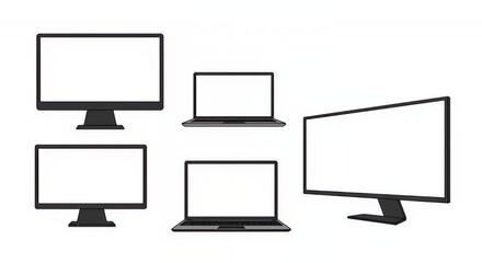 Collection of Blank Computer Screens: Desktops and Laptops
