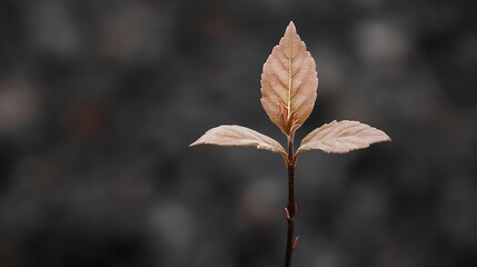 Poster - A delicate, light-brown sprout with three young leaves emerges from a dark, blurred background, symbolizing new growth and resilience. : Generative AI