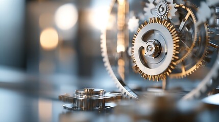 Aufkleber - Close-up view of intricate metallic gears, showcasing precision engineering and complex mechanics.  The image highlights the detailed craftsmanship and interconnectivity of the gear sy : Generative AI