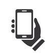 © Anton - Mobile phone in hand flat vector icon