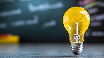 Aufkleber - A bright yellow light bulb glows, illuminating ideas against a blurred chalkboard background, symbolizing innovation and creative thinking. : Generative AI