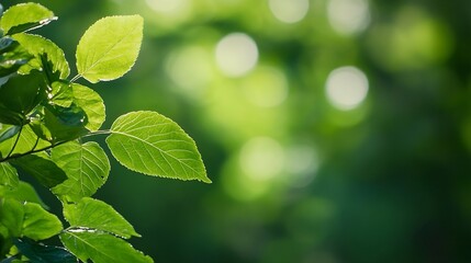 Poster - Close-up of vibrant green leaves illuminated by sunlight, showcasing intricate leaf veins and textures against a softly blurred background of green foliage. : Generative AI