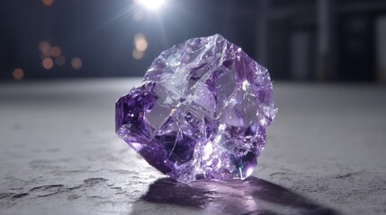 Leinwandbilder - Close-up shot of a glowing violet crystal with delicate cracks, set against a dark slate backdrop that highlights its beauty and represents clarity and resilience