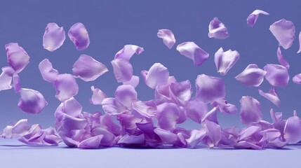 Leinwandbilder - A scattering of lavender and rose petals drifts elegantly across a soft backdrop, illuminated by gentle glowing light, enhancing natural beauty and tranquility