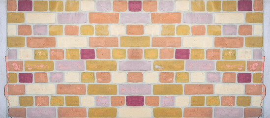 Aufkleber - Colorful painted damaged rustic brick tile wall brickwork stonework masonry texture background banner panorama