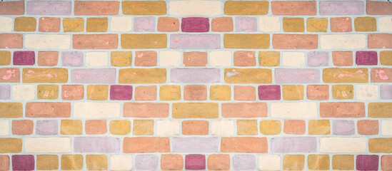 Aufkleber - Colorful painted damaged rustic brick tile wall brickwork stonework masonry texture background banner panorama