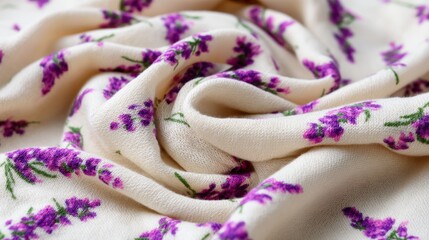 Poster - Vintage-inspired textile featuring delicate lavender sprigs on a light cream background, ideal for product displays or commercial use with ample copy space