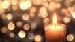 © wulan - A single candle flame illuminates the darkness, its warm light a beacon of hope and serenity amidst a bokeh background of soft golden lights.