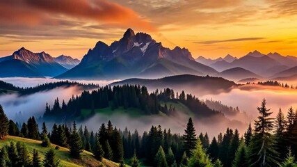 Poster - Majestic Mountain Sunset Timelapse A Breathtaking Journey Through Nature's Beauty