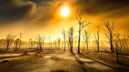 Poster - Golden Sunrise over a Desolate Landscape A Scene of Tranquil Beauty and Silent Aftermath