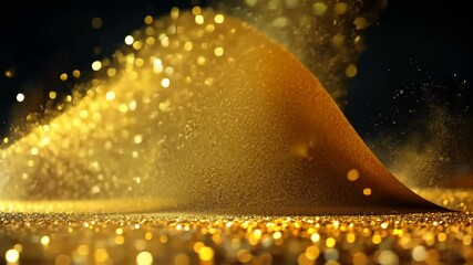 Poster - Golden Glitter Dust Swirls and Sparkles on a Black Background